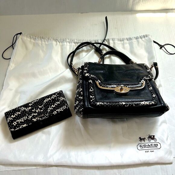 Coach Handbags - Coach Madison Sadie Flap Crossbody Satchel and Wallet in Two Tone Python